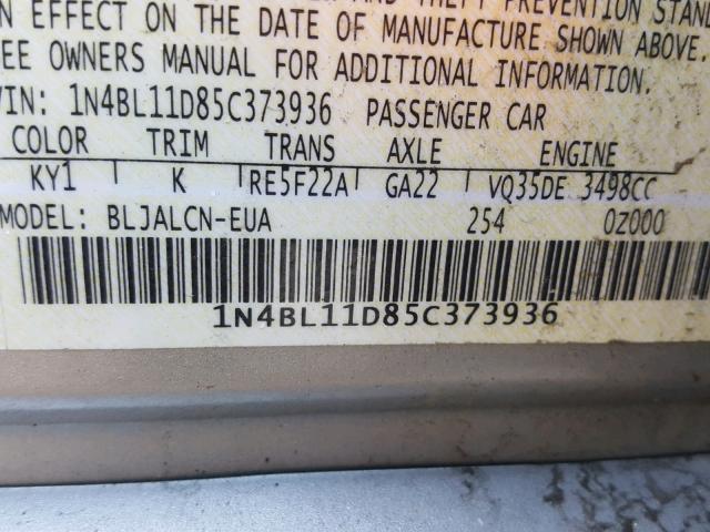 1N4BL11D85C373936 - 2005 NISSAN ALTIMA SE SILVER photo 10