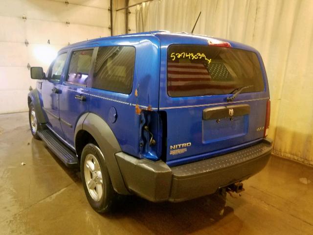 1D8GU28K87W587819 - 2007 DODGE NITRO SXT BLUE photo 3