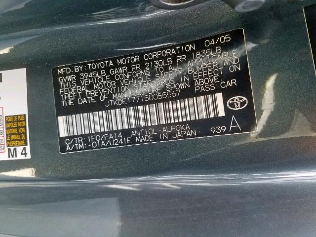 JTKDE177150055567 - 2005 TOYOTA SCION TC გრაფიტი ფოტო 10