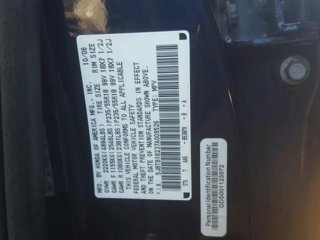 5J8TB18237A009526 - 2007 ACURA RDX BLUE photo 10