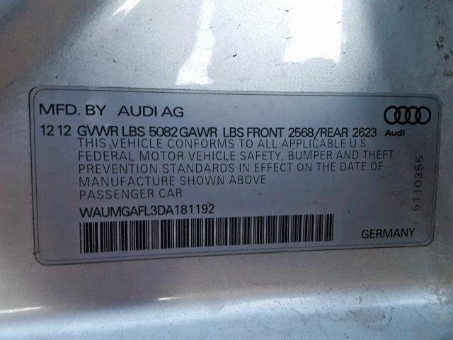 WAUMGAFL3DA181192 - 2013 AUDI S4 PRESTIG SILVER photo 10