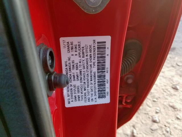 2HGFC2F7XJH508945 - 2018 HONDA CIVIC EX RED photo 10