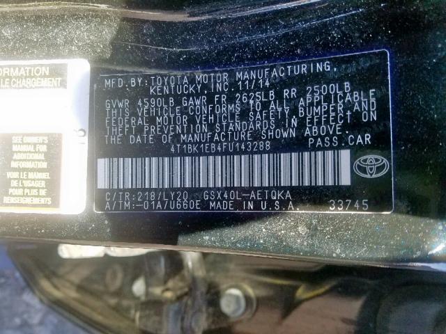 4T1BK1EB4FU143288 - 2015 TOYOTA AVALON XLE BLACK photo 10