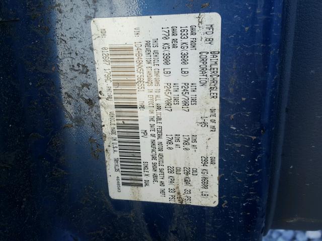 1D4HB48NX5F566551 - 2005 DODGE DURANGO SL BLUE photo 10