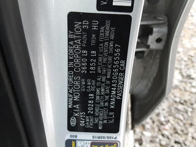 KNADM4A30G6565567 - 2016 KIA RIO LX SILVER photo 10