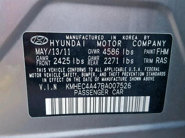 KMHEC4A47BA007526 - 2011 HYUNDAI SONATA HYB SILVER photo 10