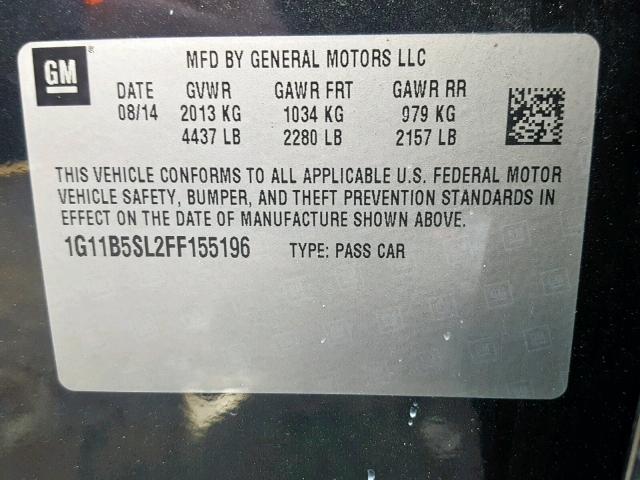 1G11B5SL2FF155196 - 2015 CHEVROLET MALIBU LS Negro foto 10