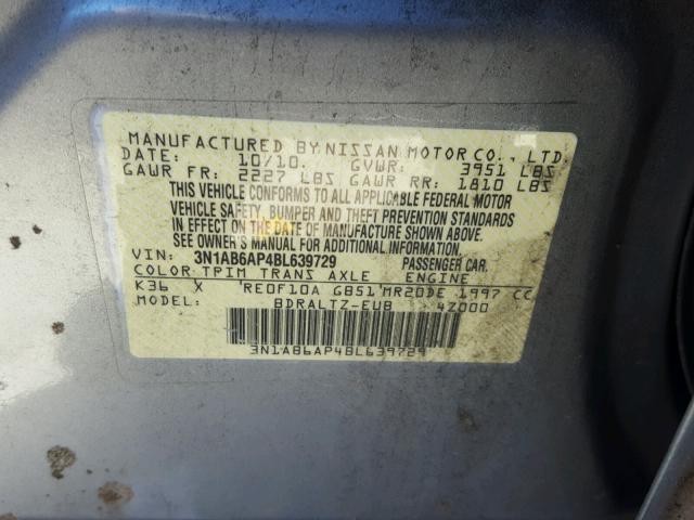 3N1AB6AP4BL639729 - 2011 NISSAN SENTRA 2.0 GRAY photo 10