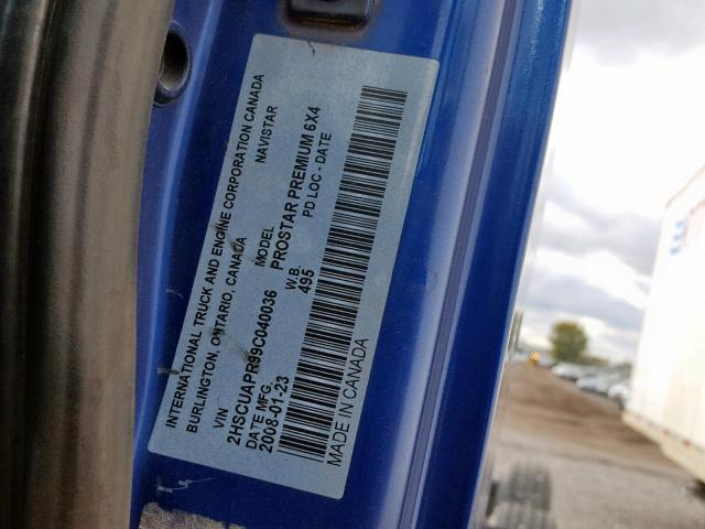 2HSCUAPR99C040036 - 2009 INTERNATIONAL PROSTAR PR BLUE photo 10