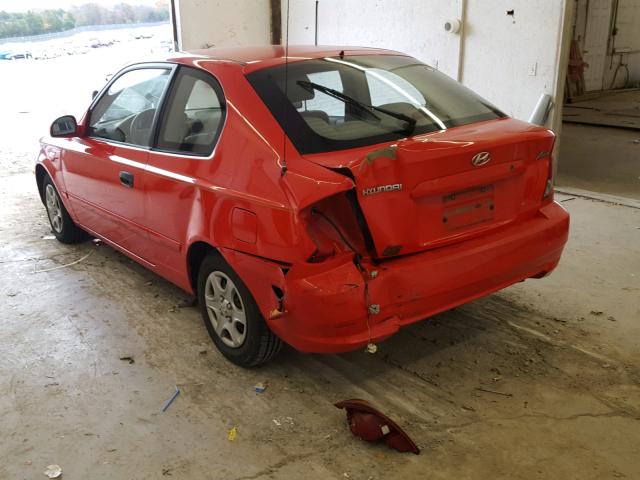 KMHCG35CX4U301012 - 2004 HYUNDAI ACCENT GL RED photo 3