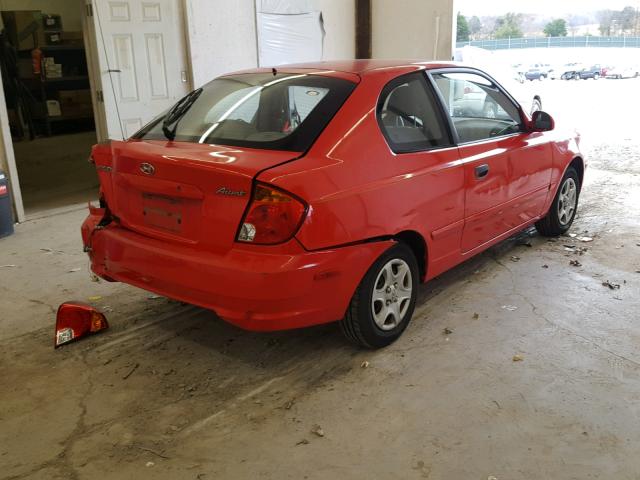 KMHCG35CX4U301012 - 2004 HYUNDAI ACCENT GL RED photo 4