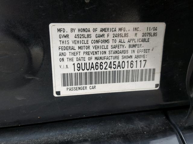 19UUA66245A016117 - 2005 ACURA TL BLACK photo 10