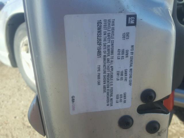 1G2WK52J52F194651 - 2002 PONTIAC GRAND PRIX GRAY photo 10