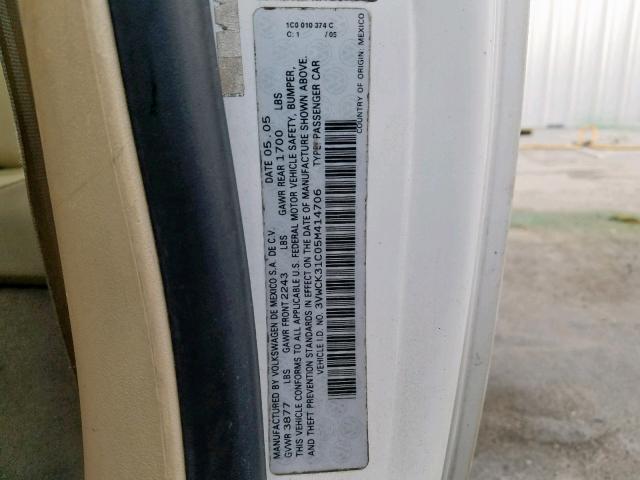 3VWCK31C05M414706 - 2005 VOLKSWAGEN NEW BEETLE 白色 照片 10