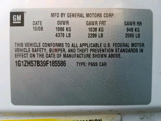 1G1ZH57B39F185586 - 2009 CHEVROLET MALIBU 1LT 白色 照片 10