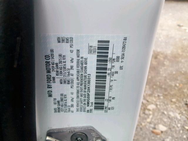 NM0GS9F2XK1393313 - 2019 FORD TRANSIT CO WHITE photo 10