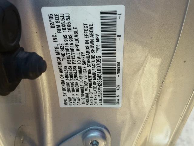 5J6YH28645L007095 - 2005 HONDA ELEMENT EX SILVER photo 10