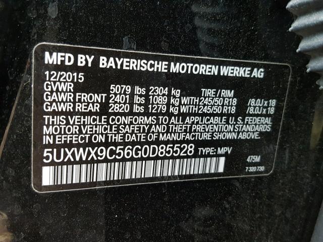 5UXWX9C56G0D85528 - 2016 BMW X3 XDRIVE2 BLACK photo 10