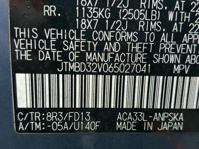 JTMBD32V065027041 - 2006 TOYOTA RAV4 SPORT BLUE photo 10