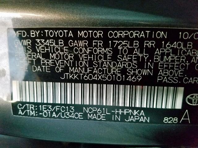 JTKKT604X50101469 - 2005 TOYOTA SCION XA GRAY photo 10