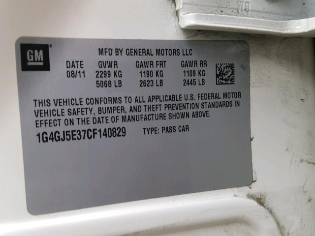 1G4GJ5E37CF140829 - 2012 BUICK LACROSSE T WHITE photo 10