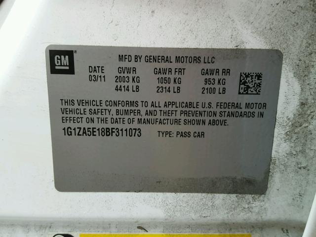 1G1ZA5E18BF311073 - 2011 CHEVROLET MALIBU LS Ağ foto 10