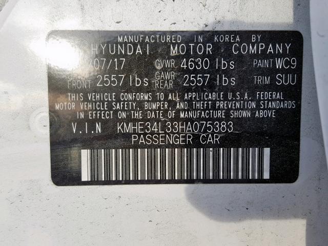 KMHE34L33HA075383 - 2017 HYUNDAI SONATA HYB WHITE photo 10