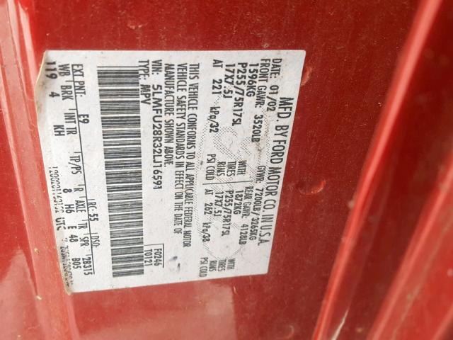 5LMFU28R32LJ16591 - 2002 LINCOLN NAVIGATOR Qırmızı foto 10