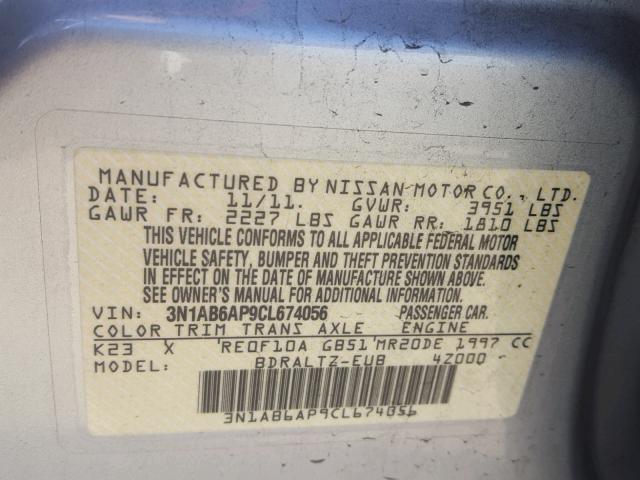 3N1AB6AP9CL674056 - 2012 NISSAN SENTRA 2.0 SILVER photo 10