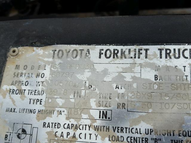 60797 - 1997 TOYOTA FORKLIFT ORANGE photo 10