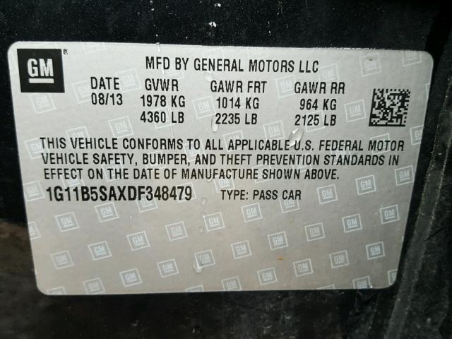 1G11B5SAXDF348479 - 2013 CHEVROLET MALIBU LS 黑色 照片 10