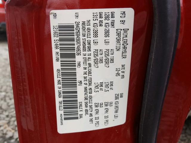 2A4GM68496R740636 - 2006 CHRYSLER PACIFICA T RED photo 10