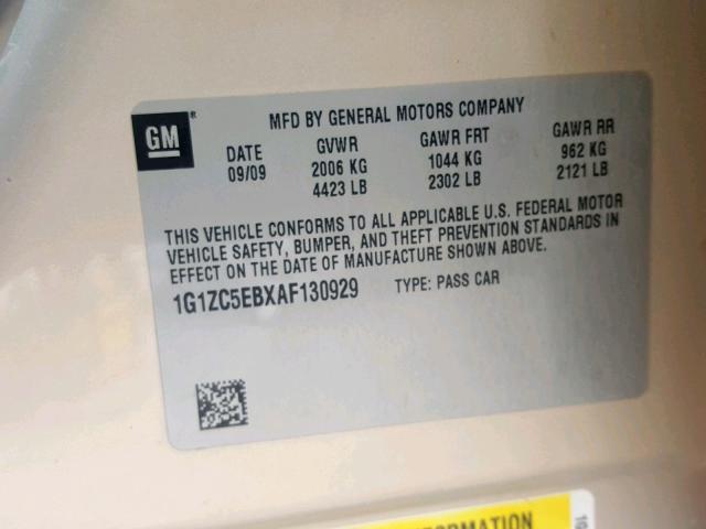 1G1ZC5EBXAF130929 - 2010 CHEVROLET MALIBU 1LT 棕色 照片 10