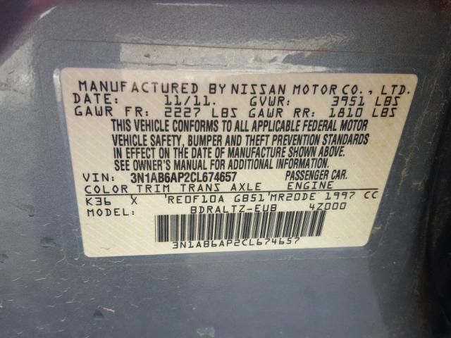 3N1AB6AP2CL674657 - 2012 NISSAN SENTRA 2.0 SILVER photo 10