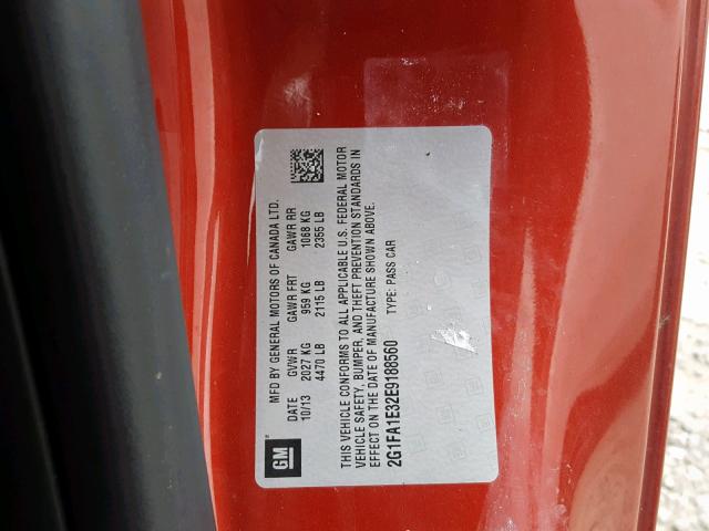 2G1FA1E32E9188560 - 2014 CHEVROLET CAMARO LS RED photo 10