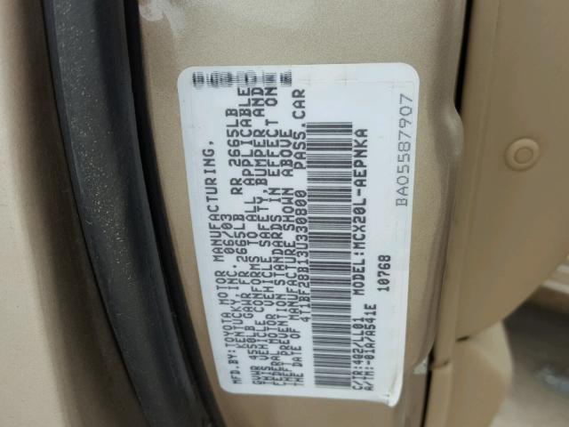 4T1BF28B13U330800 - 2003 TOYOTA AVALON XL GOLD photo 10