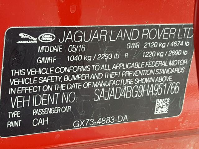 SAJAD4BG9HA951766 - 2017 JAGUAR XE PREMIUM RED photo 10