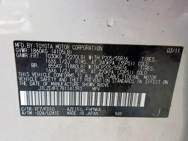 JTLZE4FE7B1141393 - 2011 TOYOTA SCION XB Gümüş foto 10