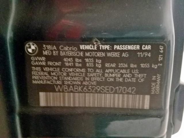 WBABK6329SED17042 - 1995 BMW 318 IC AUT GREEN photo 10