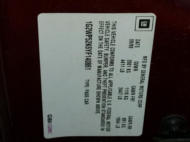 1G2WP52K6YF140861 - 2000 PONTIAC GRAND PRIX წითელი ფოტო 10