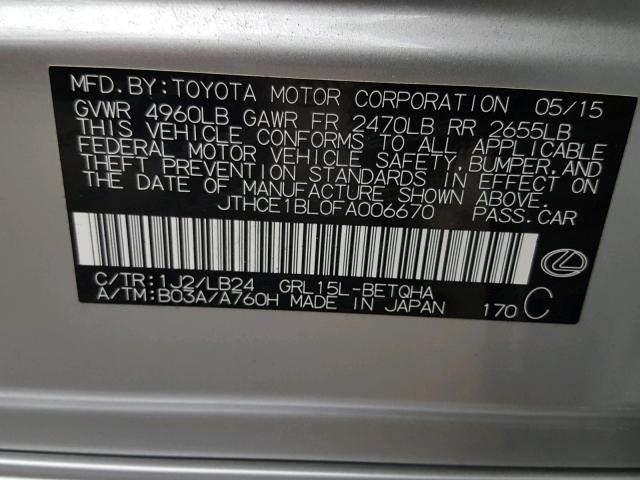 JTHCE1BL0FA006670 - 2015 LEXUS GS 350 SILVER photo 10