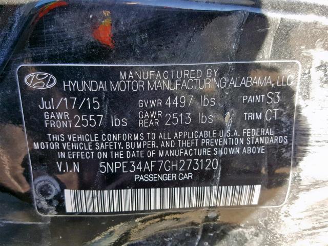 5NPE34AF7GH273120 - 2016 HYUNDAI SONATA SPO BLACK photo 10