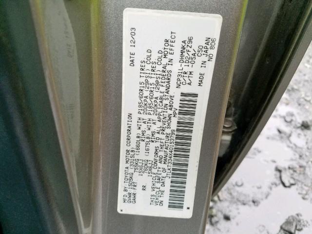 JTLKT334X40153799 - 2004 TOYOTA SCION XB ნაცრისფერი ფოტო 10