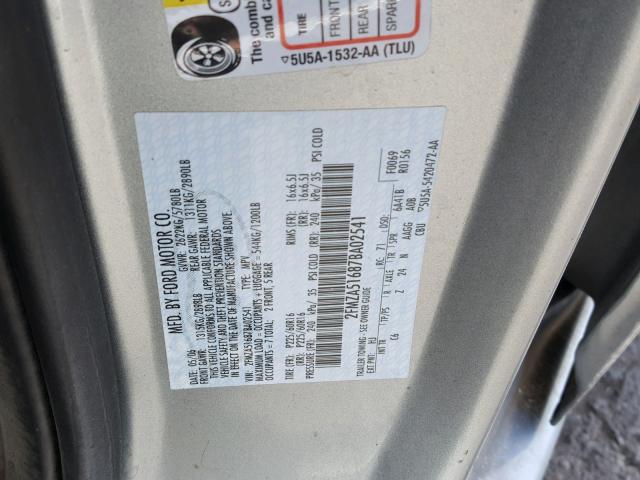 2FMZA51687BA02541 - 2007 FORD FREESTAR S GRAY photo 10