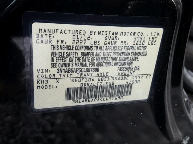 3N1AB6AP5CL697690 - 2012 NISSAN SENTRA 2.0 BLACK photo 10