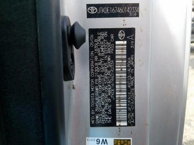 JTKDE167460142334 - 2006 TOYOTA SCION TC ნაცრისფერი ფოტო 10