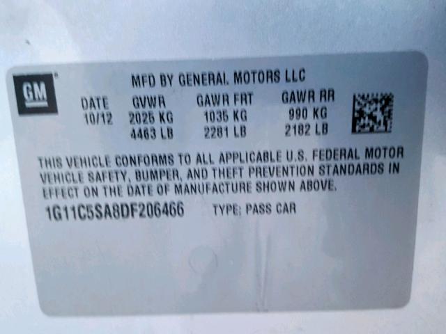 1G11C5SA8DF206466 - 2013 CHEVROLET MALIBU 1LT 银色 照片 10