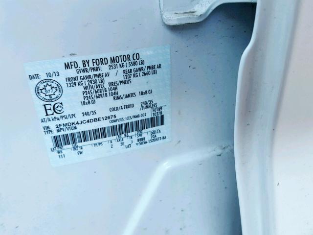 2FMDK4JC4DBE12675 - 2013 FORD EDGE SEL WHITE photo 10