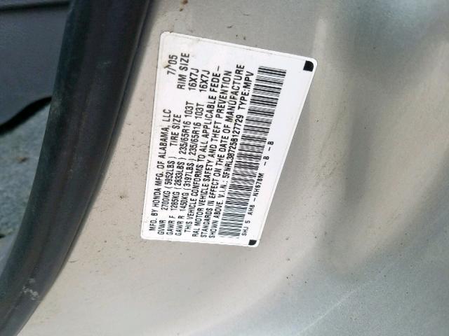 5FNRL38725B127729 - 2005 HONDA ODYSSEY EX SILVER photo 10