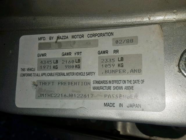 JM1HC2216J0122617 - 1988 MAZDA 929 SILVER photo 10